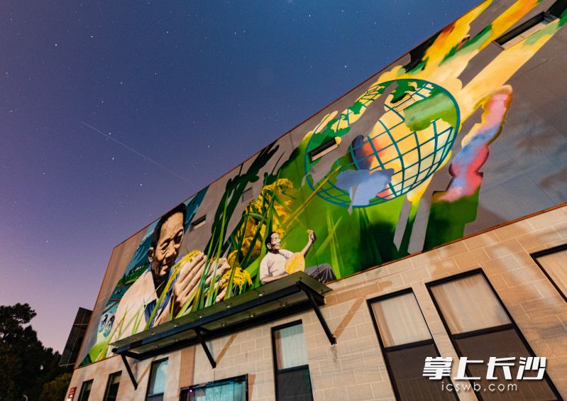 2021年11月27日5点55分，湖南省水稻研究所的袁隆平画像上空，中国空间站过境长沙。长沙晚报全媒体记者 董阳 摄